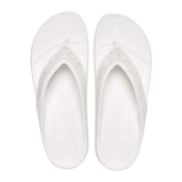 Crocs Women's Sloane Glitter Flip Flop Wedge Sandals White S4 - Picture 2 of 11